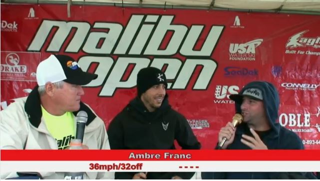 Brian Detrick assisting Jeff Greathouse and Dano the Mano on the mic for the live webast at the 2015 Malibu Open