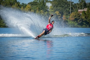 Brian Detrick celebrates after a great finals performance at the 2014 US Open of Water Skiing. Photo: Tiare Miranda Photography